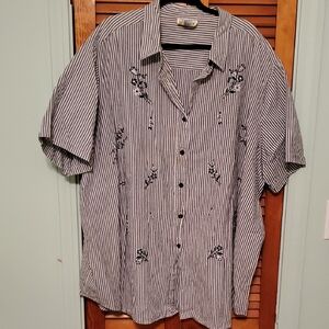 Embroidered Black and White Women's Button Down Shirt